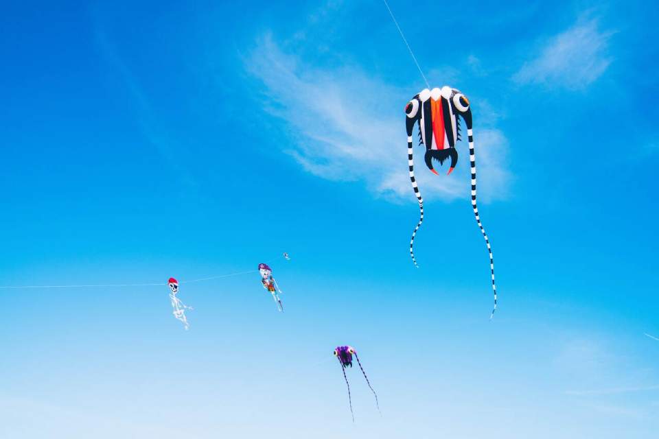 kite flying in the blue sky