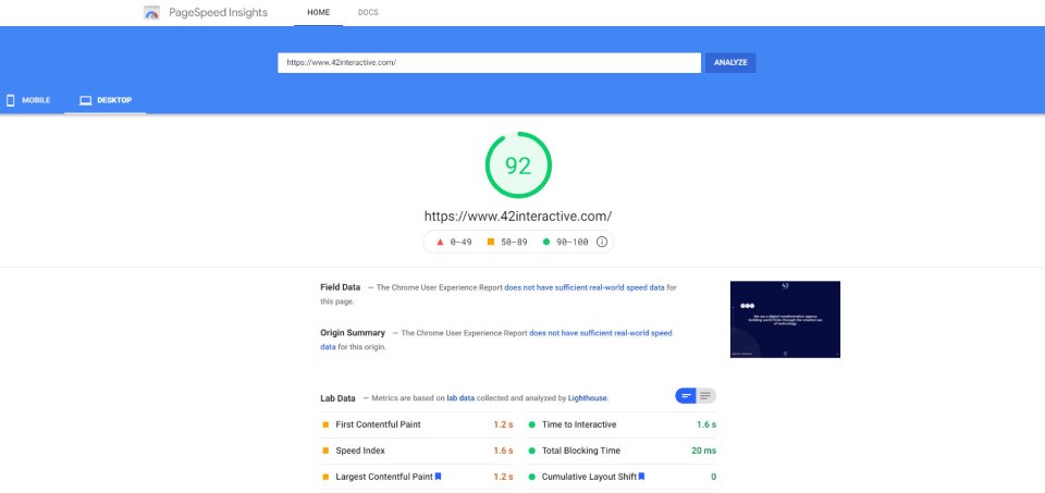 sample pagespeed insights