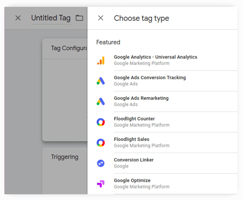 tag manager setting choose tag type