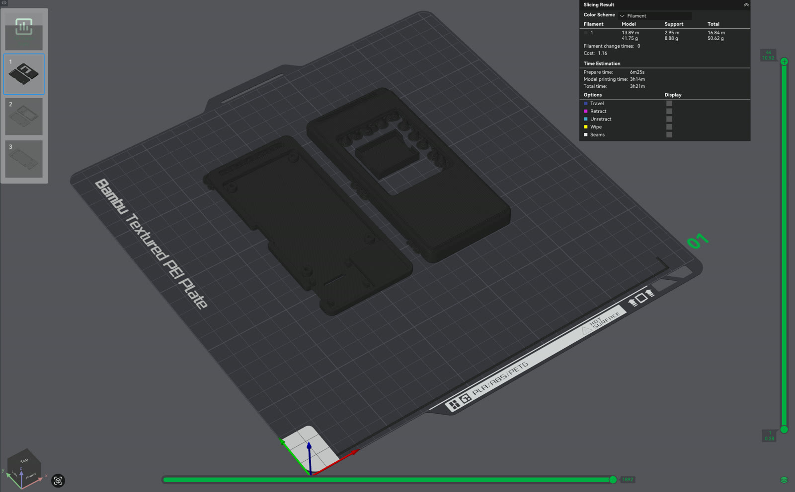 Enclosure parts laid out on the print plate in the slicer software