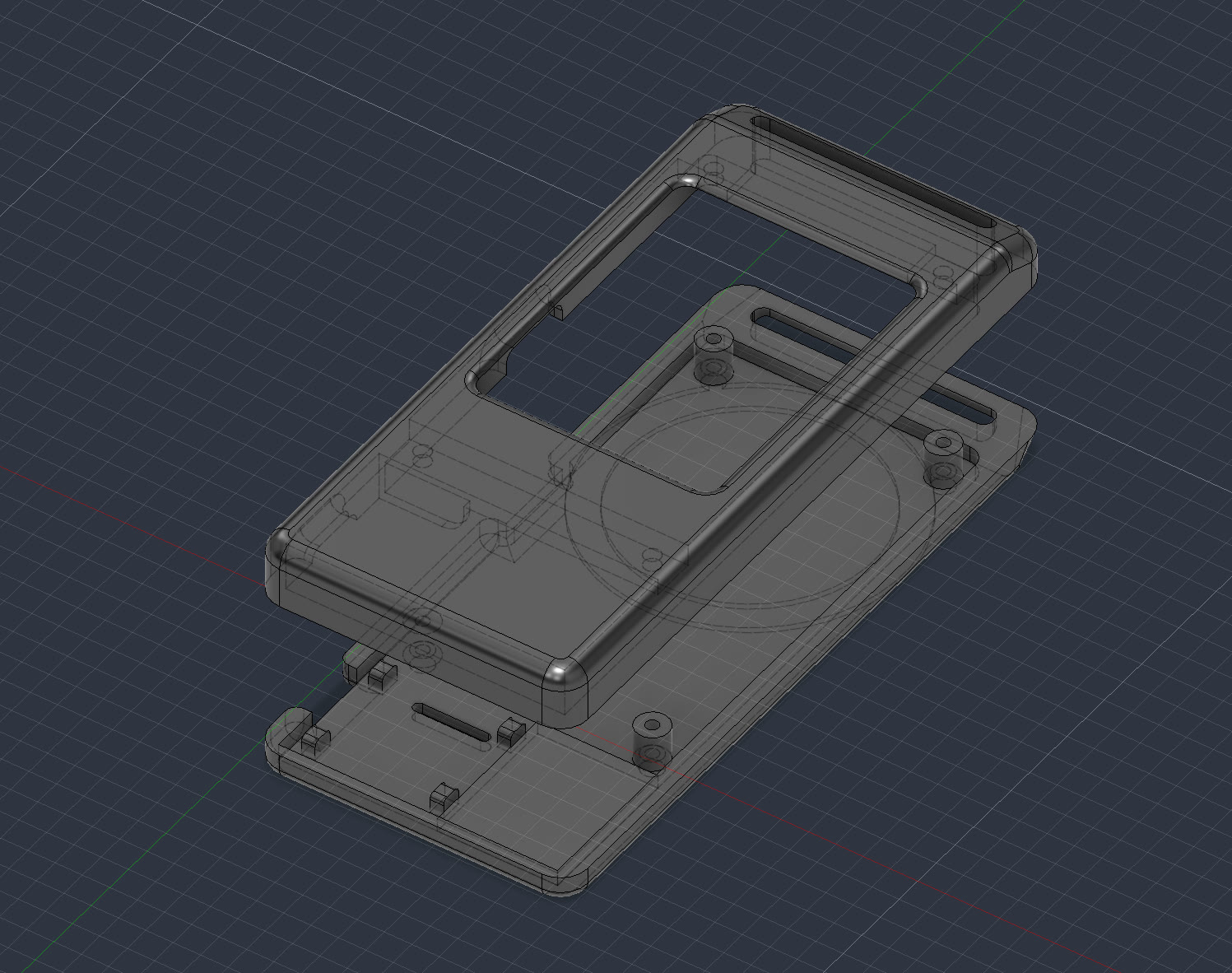 Exploded 3D model of the two-part badge enclosure in Fusion 360