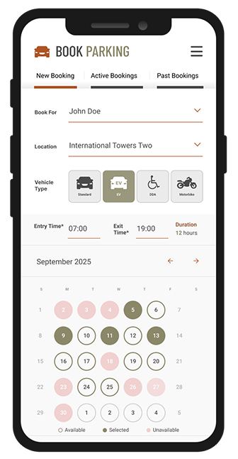 Parking and building access booking on Amica